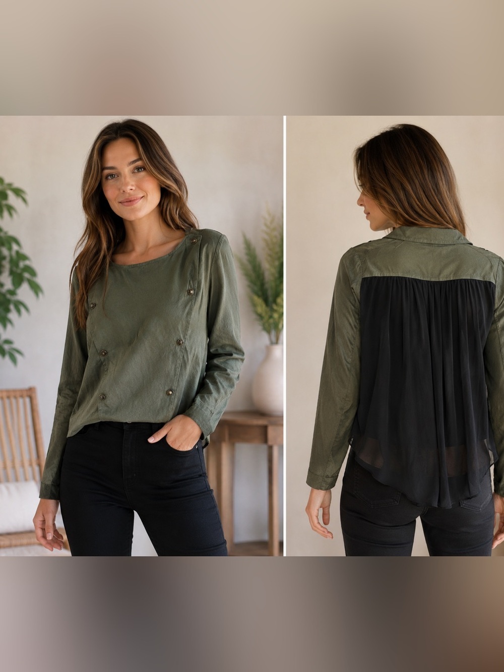 Potter’s Pot Military Style Jacket Suede Sheer Back Jacket Women’s Size Lg